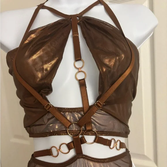 Dollskill Forplay brown metallic two pieces lingerie set - Picture 9 of 10